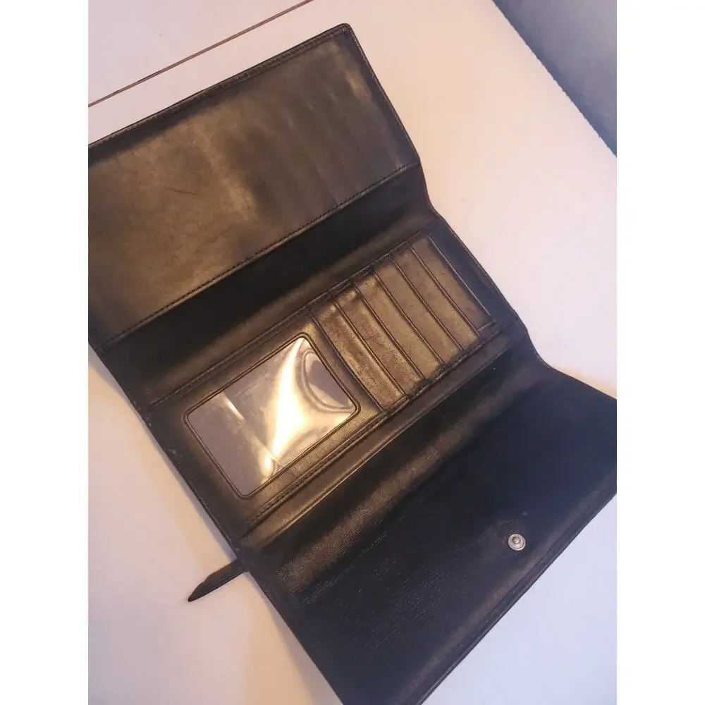 Coach Black Signature And Leather Trifold Wallet